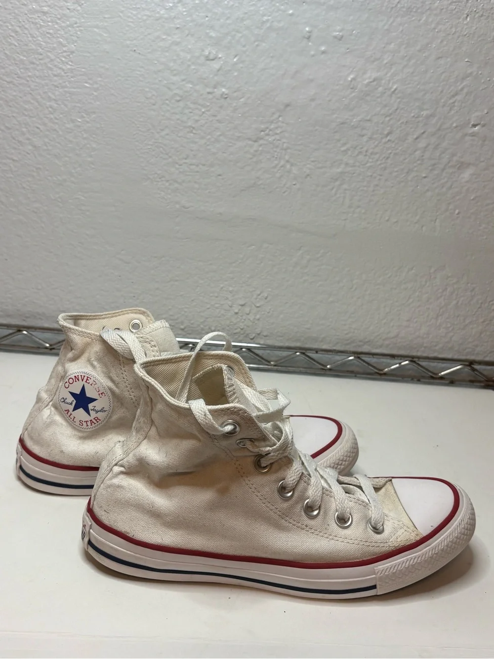 Converse Kids High Top Sneakers - Cream with Red & Navy Trim